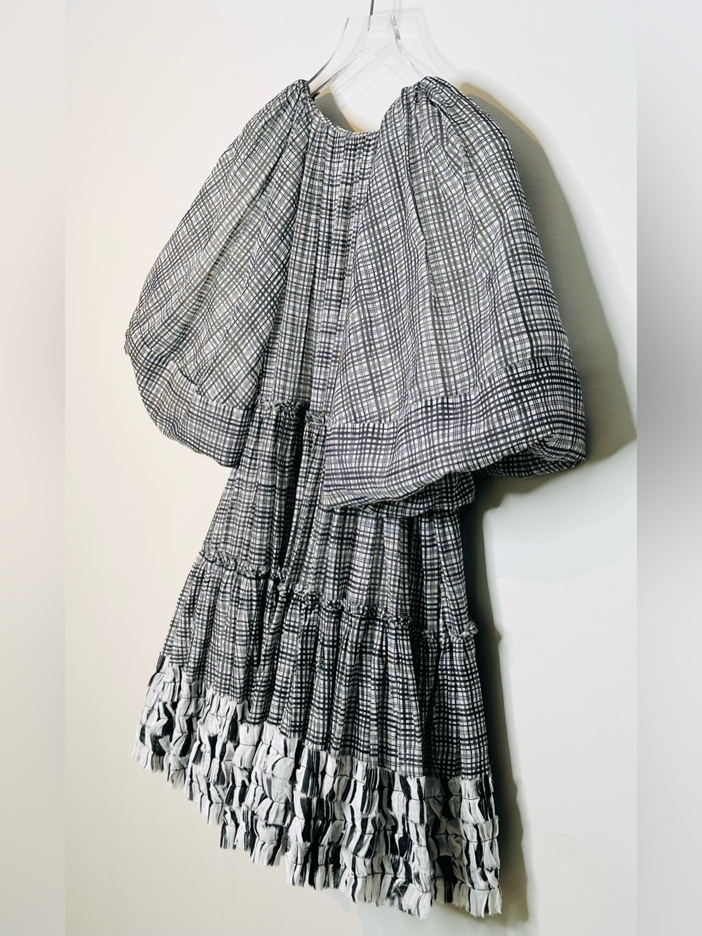 Aje Memento Black White Plaid Print Cotton Tiered Mini Dress - Picture 10 of 16